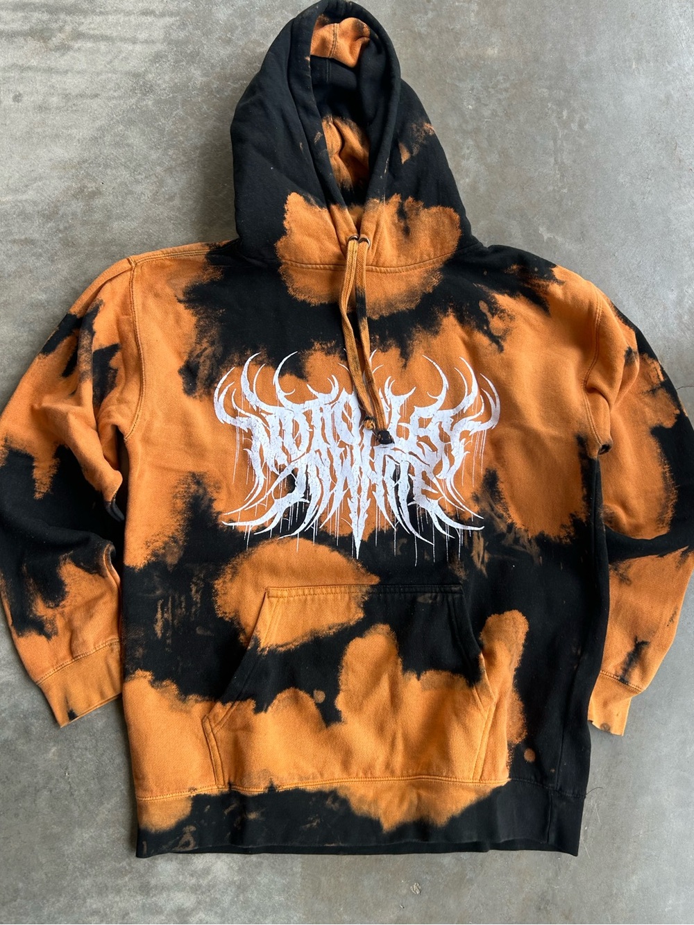 Motionless in White Tour Black & Orange Bleach Tie-Dye Graphic Hoodie